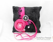 Black and pink wedding ring pillow