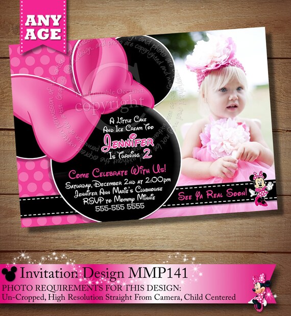 HUGE SELECTION Pink Minnie Mouse Invitation, Fourth Fifth Birthday Invitation, Girl's Pink Polka Dot Invitation, Printable Minnie Invitation Il_570xn