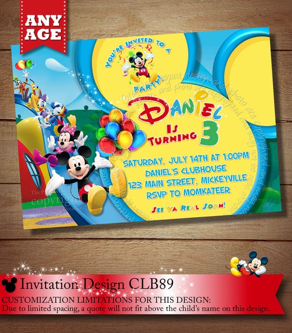 YOU CHOOSE Mickey Mouse Birthday Invitation, Clubhouse Mickey Mouse Invitations, Minnie Mouse Invitation, Minnie Mickey Donald Goofy Daisy Il_570xn