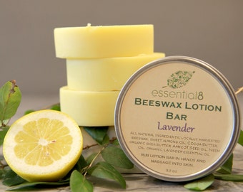 Large Lavender Beeswax Lotion Bar, Solid Lotion, 3 ounces