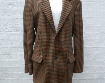 Mens cashmere jacket wool clothing 1970s jacket houndstooth clothes vintage cashmere blazer country brown clothes 70s blazer winter jacket,