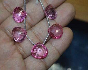 5 pc of Mystic Pink Topaz 12 mm concave cut Heart Briolettes (5 pc beads)