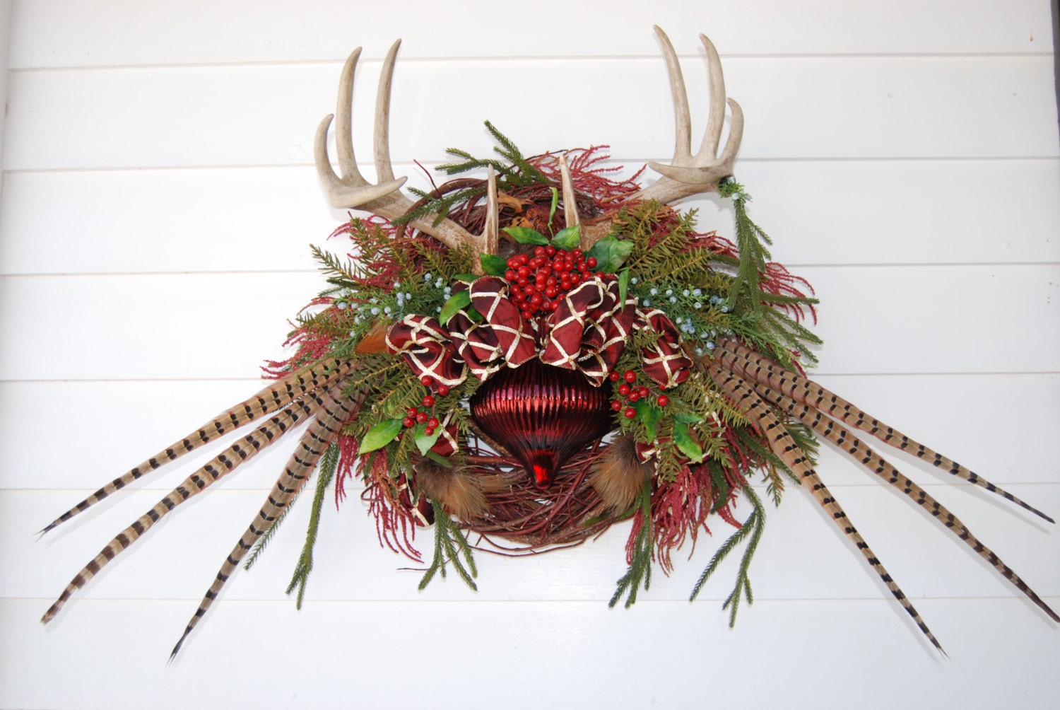 CUSTOM ORDER WREATH Hunters Christmas Wildlife 5 Point Buck Antler Wreath