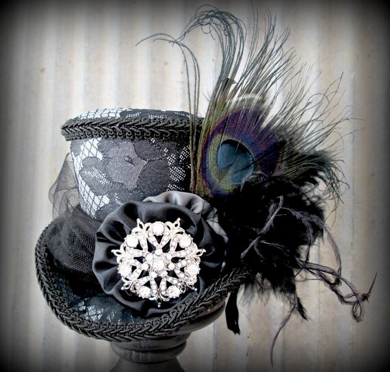 Black and Silver Opera Mini Top Hat Alice in by ChikiBird on Etsy