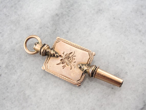 Antique Rose Gold Victorian Key Fob with Engraved Motif