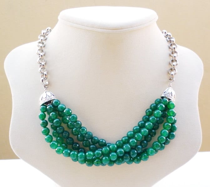 Emerald Green Statement Necklace Green Agate Beaded Necklace