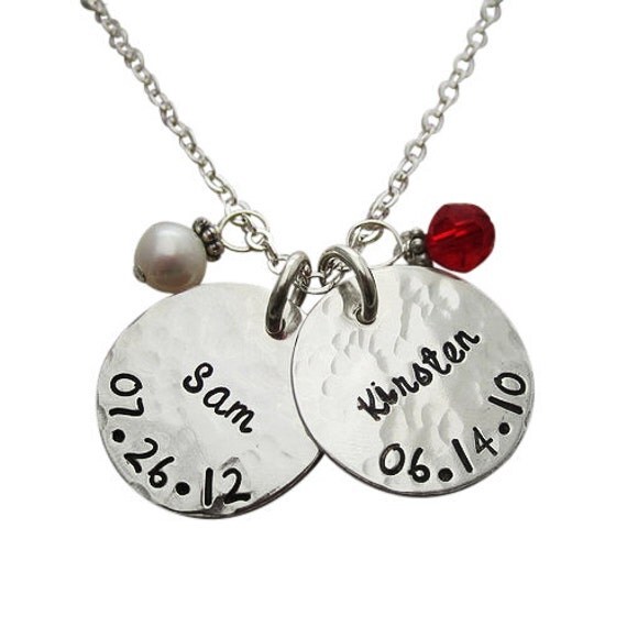 Name & Birthdate Necklace Silver Necklace with Childrens