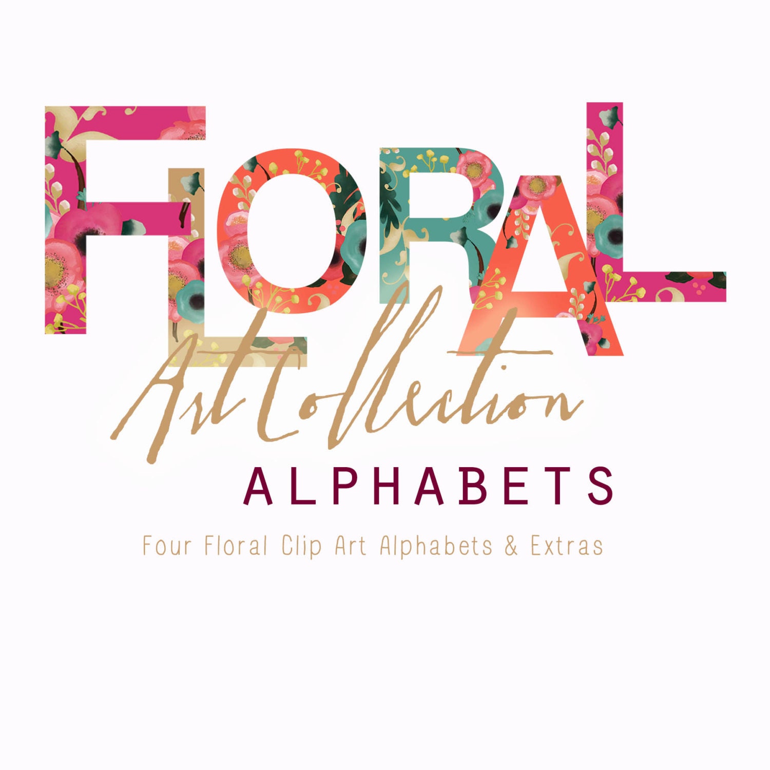 Alphabet Flower Clip Art Floral Art Collection 4 Different
