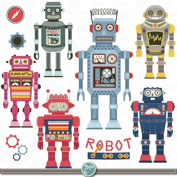 Robots Clipart pack ROBOT CLIP ARTVintage