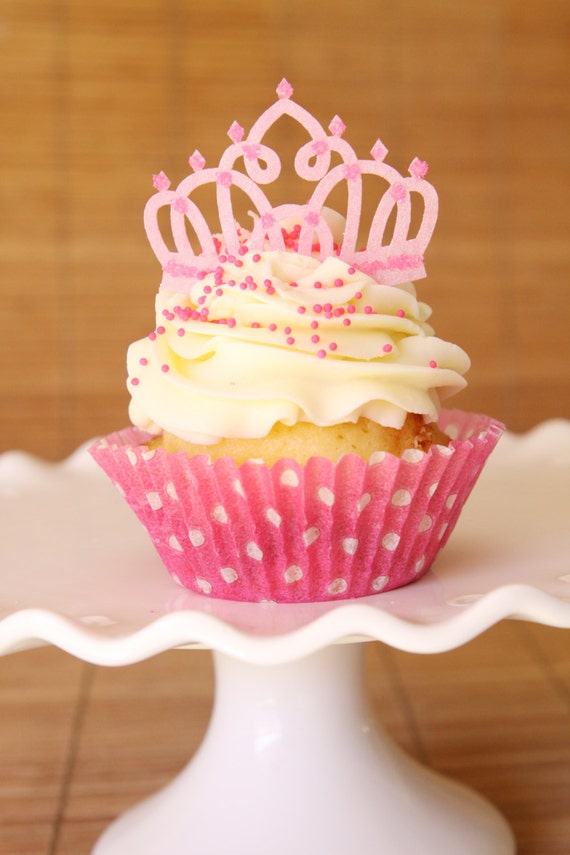 Items similar to 12 EDIBLE Pink Tiara Crown Princess Cupcake Cookie ...