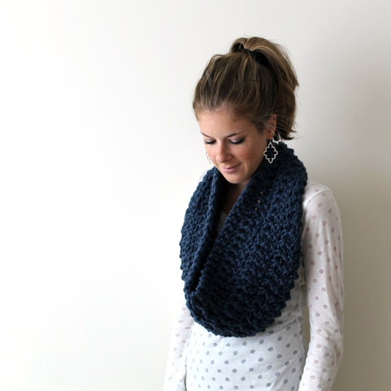 Chunky Knitted Cowl Scarf Denim Anacostia Cowl by PeonyKnits