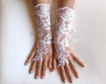 Long Ivory Wedding gloves bridal gloves lace gloves fingerless gloves ivory gloves french lace gloves free ship