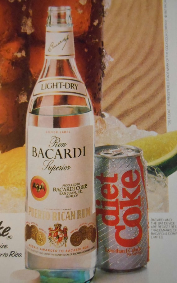 1989 Drink AD Bacardi Rum & Diet Coke beach by AdmanVintageAds