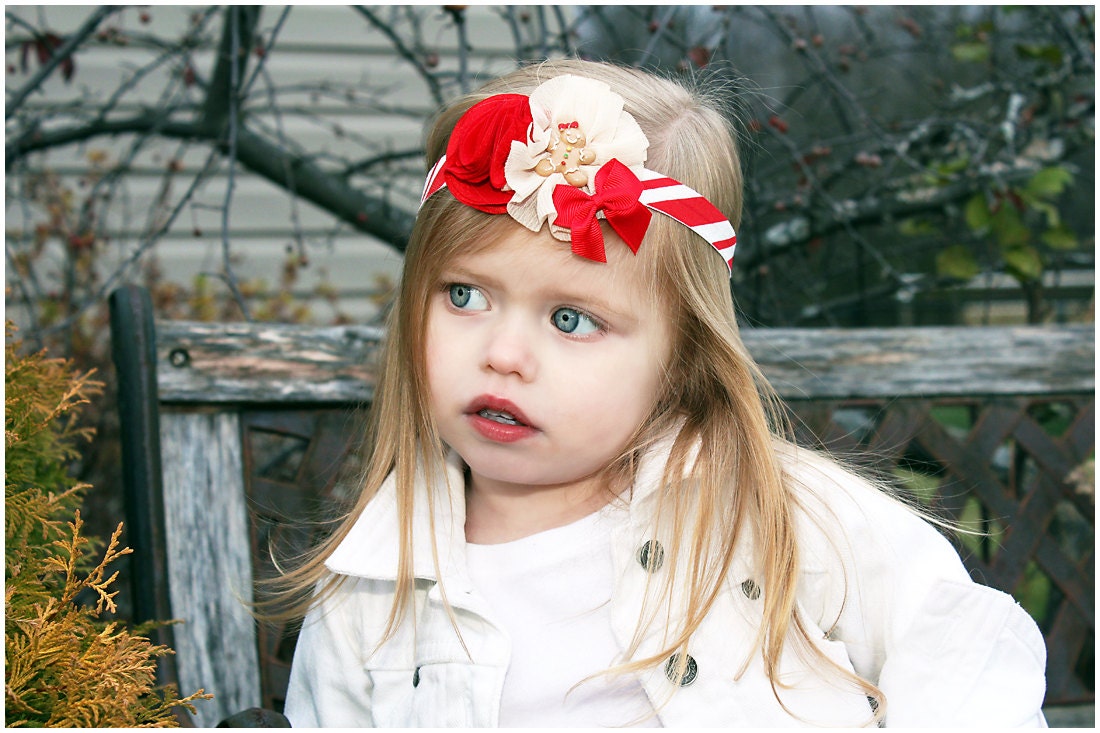 Gingerbread Girl Headband, Christmas Headband, Red Headband, Holiday