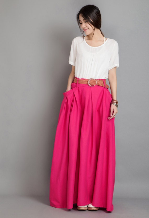 Items similar to Magenta Linen Maxi Skirt Full Skirt Pleated Pockets