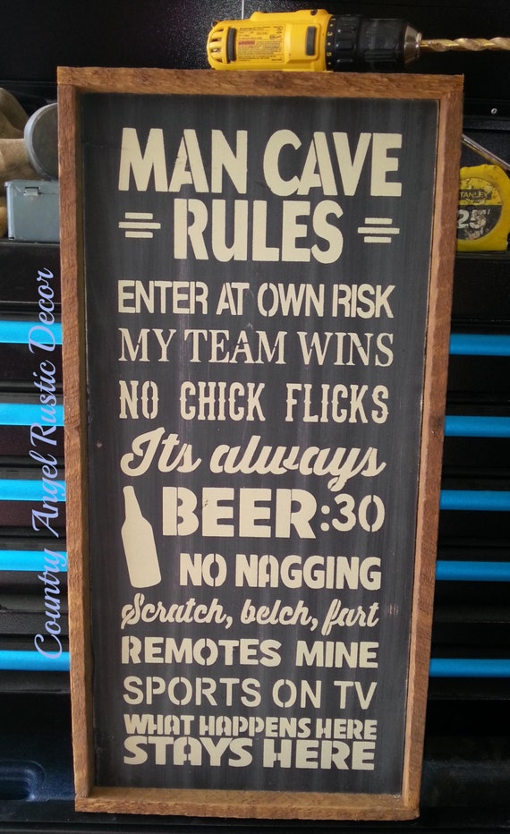 MANCAVE RULES Sign Handmade Wood Typography by CountryAngelRustic