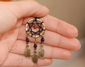 Dreamcatcher Necklace, native american jewelry, black dream catcher, boho layering necklace, bohemian pendant, tribal hippie charm brass