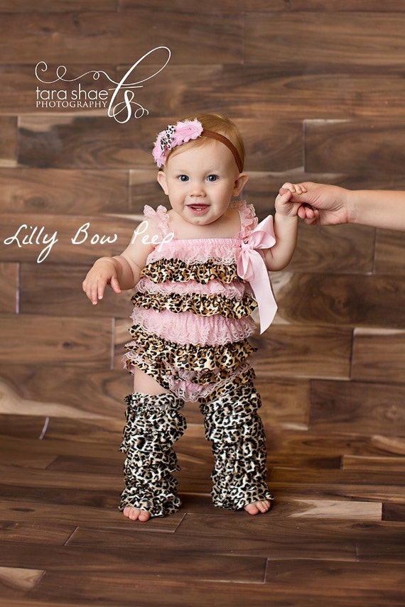 Baby Girl ClothesPink Leopard Lace Petti Romper & by LillyBowPeep