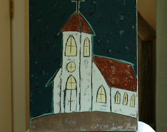 Original Acrylic Painting - Midnight Service - Faith, Christian, Inspirational, Church, Urban, Rustic