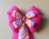 Burlap Chevron Bow, Spring Bow, Easter Bow Gift Bow, Wreath Bow, Basket Bow, Pink Bow, Door Mailbox Decoration Il_170x135