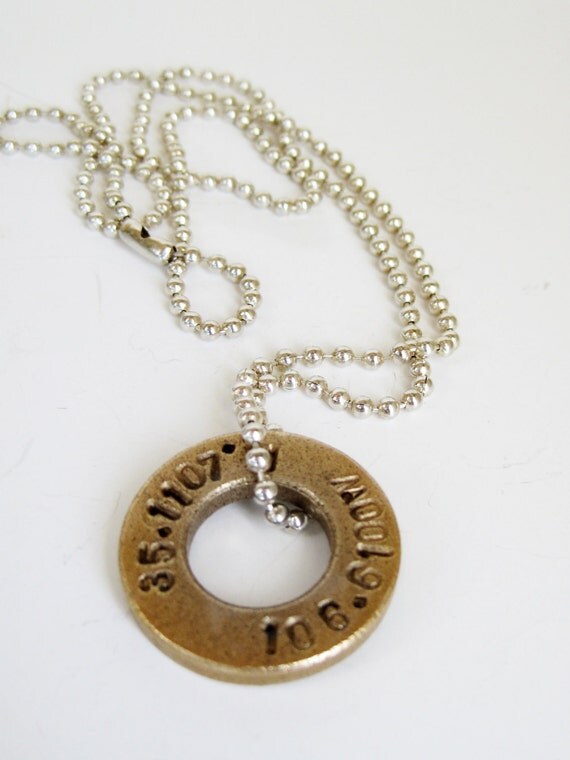 Personalized GPS Coordinates Necklace Handstamped Latitude