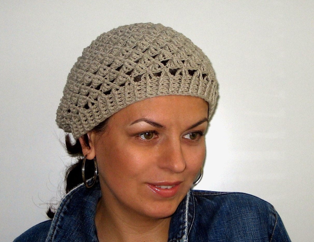 Hat Pattern Women Crochet Cotton Hat / Beanie In Gray