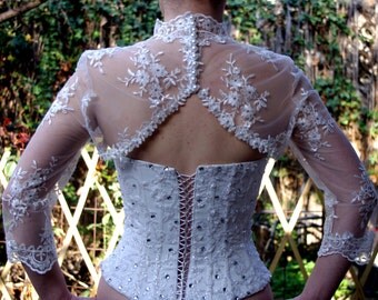 Bridal Bolero Wedding Bridal Jacket Ivory Beaded Lace Pearls 3/4 Sleeve Bride Shrug Prom Jacket