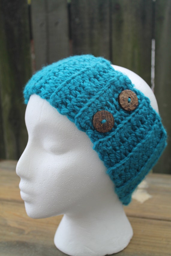 ribbed crochet pattern headband Crochet To Earwarmer Teal Chunky Buttons, Headband Ready Ribbed With