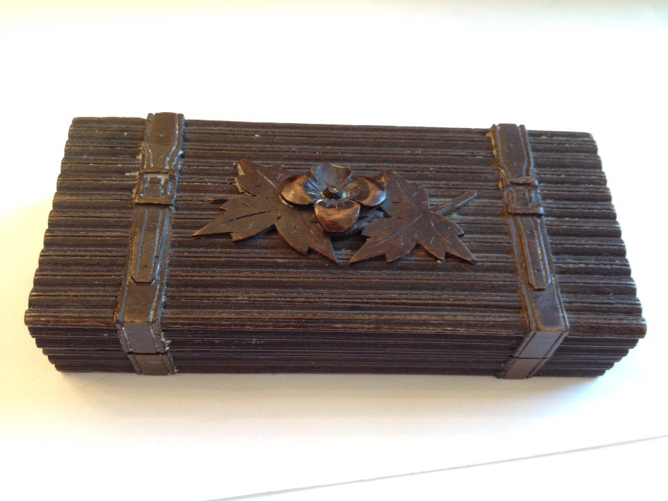 Antique Black Forest Box / Wooden Stamp Box / Vintage Hand