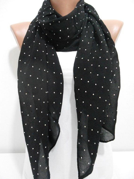 Mothers Day Gift Sparkle Scarf Black Scarf Shawl by ScarfClub