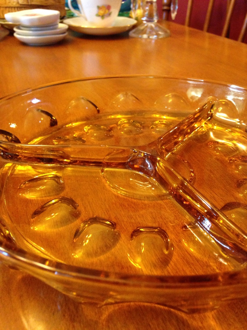 Nice Vintage Amber Glass Serving Tray Haute Juice