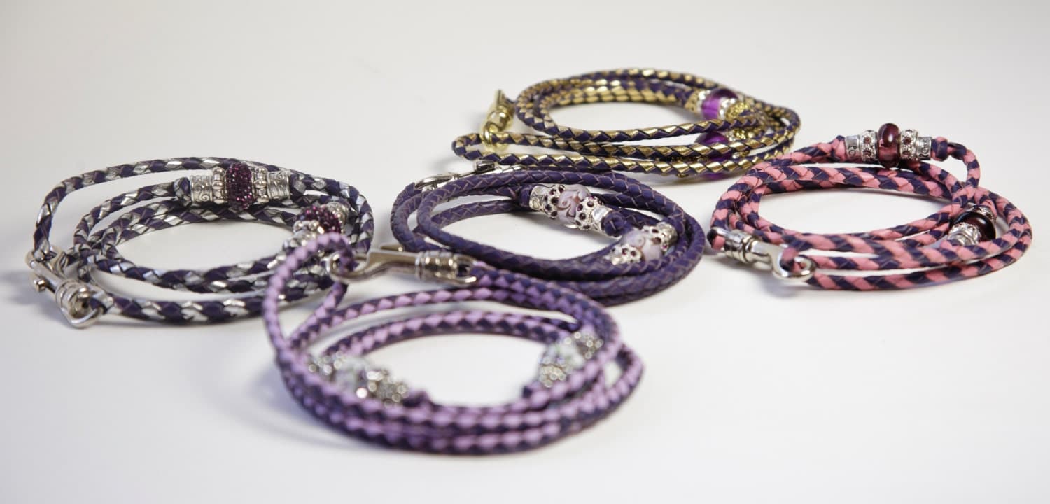 PURPLE Kangaroo Leather dog show leads custom braided