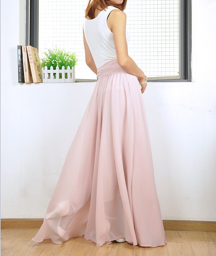 High Waist Maxi Skirt Chiffon Silk Skirts Beautiful Bow Tie 4283