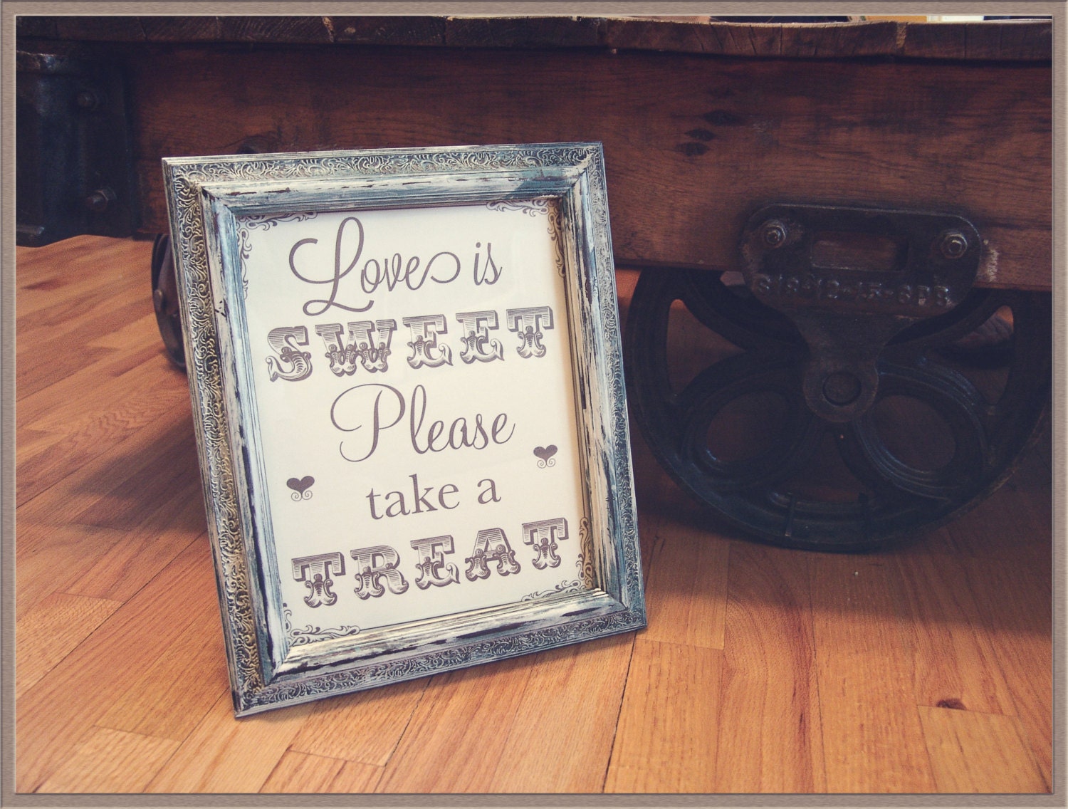 Love is Sweet Sign,distressed frame,candy bar sign,dessert table sign,wedding favors sign,rustic wedding,please take a treat,framed wedding