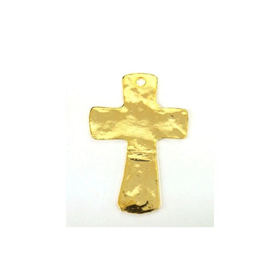 Gold PCS , Cross Charm hammered  Jewelry 1 for charm 20 Pewter  Making Hole Hammered cross  gold