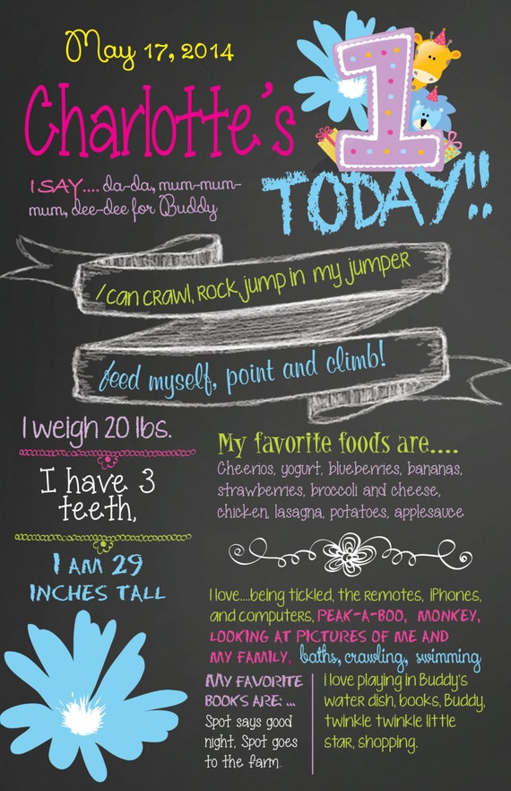 Baby 1 Year Old Birthday Poster Invitation Boy or Girl