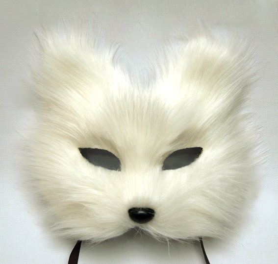 white fox mask feather mask/ White Cat face/ fox / half face