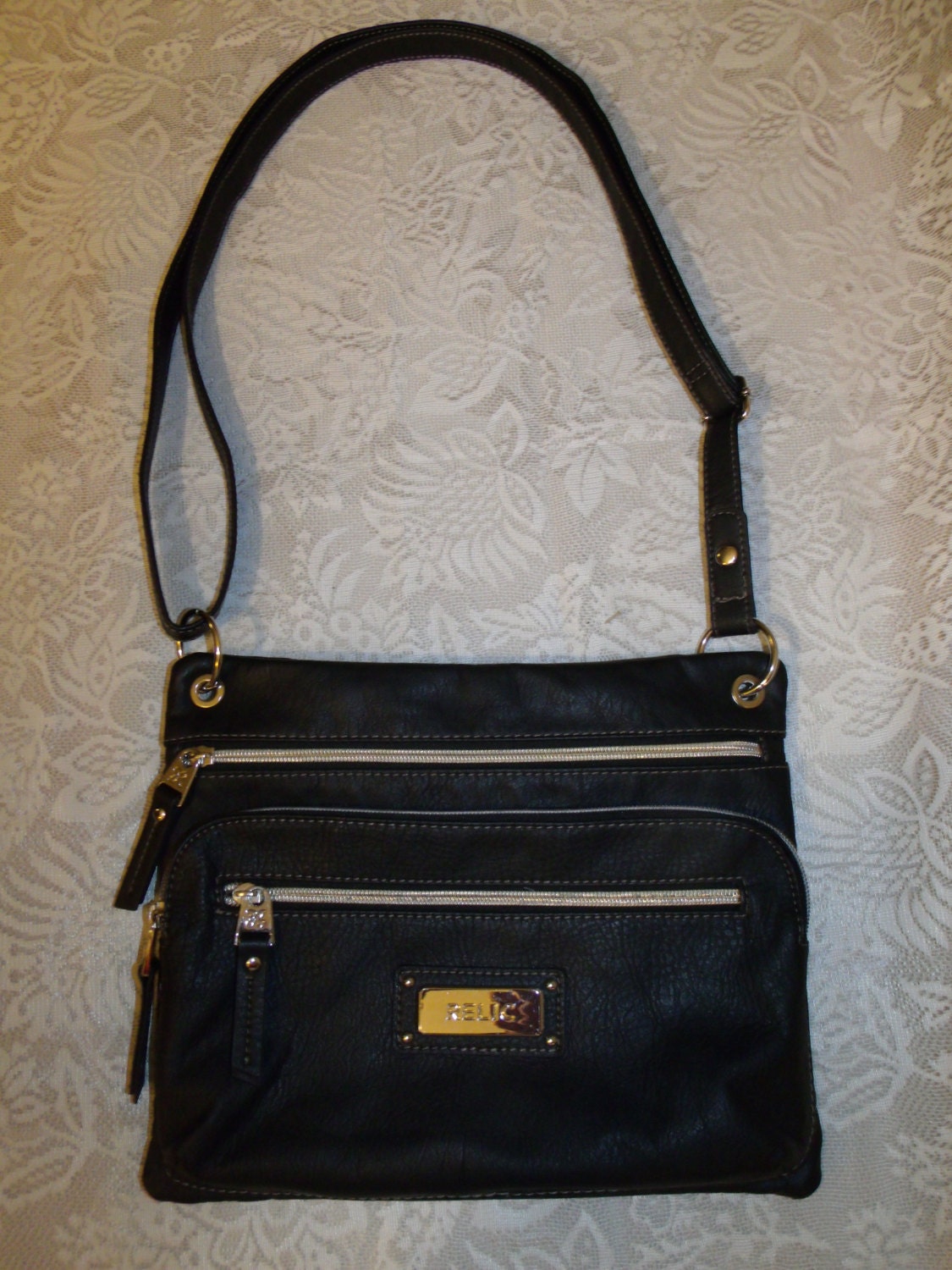 RELIC Black Leather Cross Shoulder Bag Vintage by ThingsTakeWings