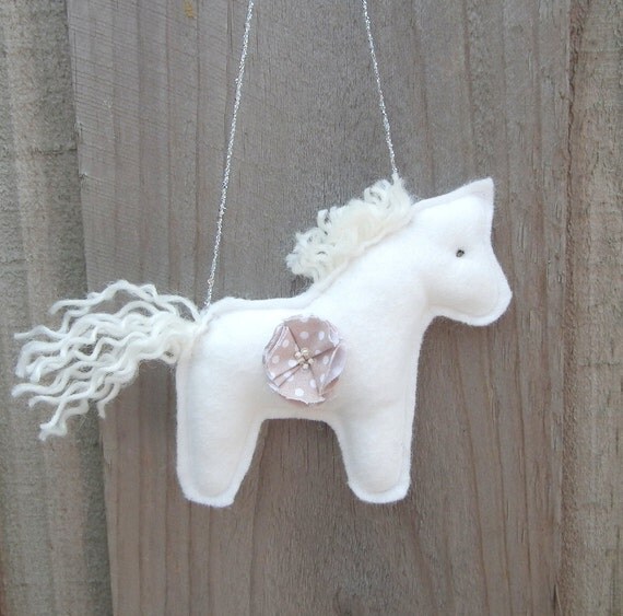 Horse toy nursery mobile horse. Hanging toy Tiny white horse.