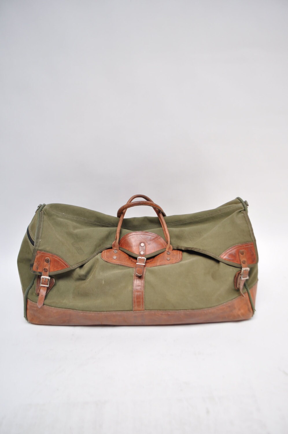 vintage duffle bag leather ORVIS gokey canvas carry on
