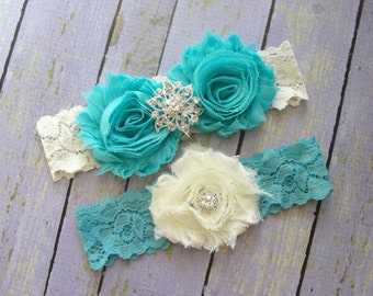 100+ Colors, Blue Garter, Aqua Garter, Blue Green Garter, Ivory Garter, Something Blue Garter, Garter for Wedding, Rhinestone Garter