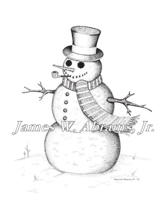 Items similar to Snowman Pen and Ink Drawing on Etsy