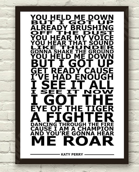 Katy Perry Roar White Lyric Art Typography by TheRealPopArt