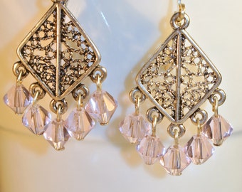 Items Similar To Pink Chandelier Earrings On Etsy