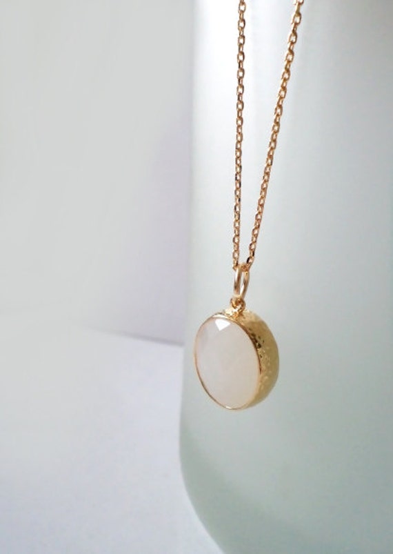 White Jade Necklace. Gold Necklace. White Stone Necklace. Oval ...