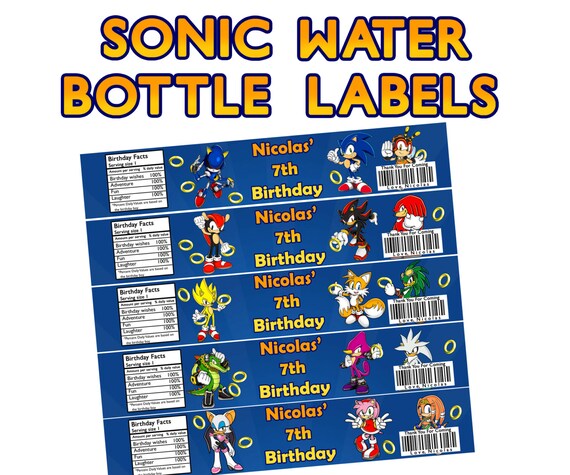 sonic the hedgehog inspired digital water bottle label