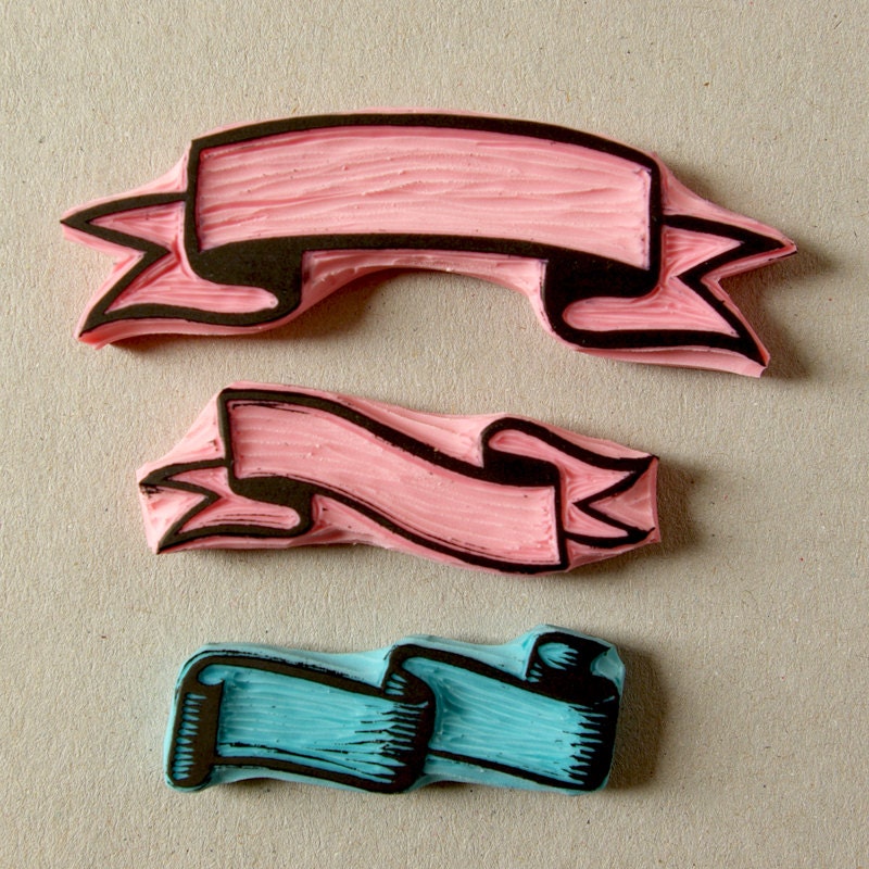 Ribbon banner stamp hand carved rubber stamp chalk ribbon