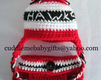 Baby Shower Chicago Hockey Hawks Hockey Baby Hat & Diaper Cover Baby Shower Gift Baby Photo Prop