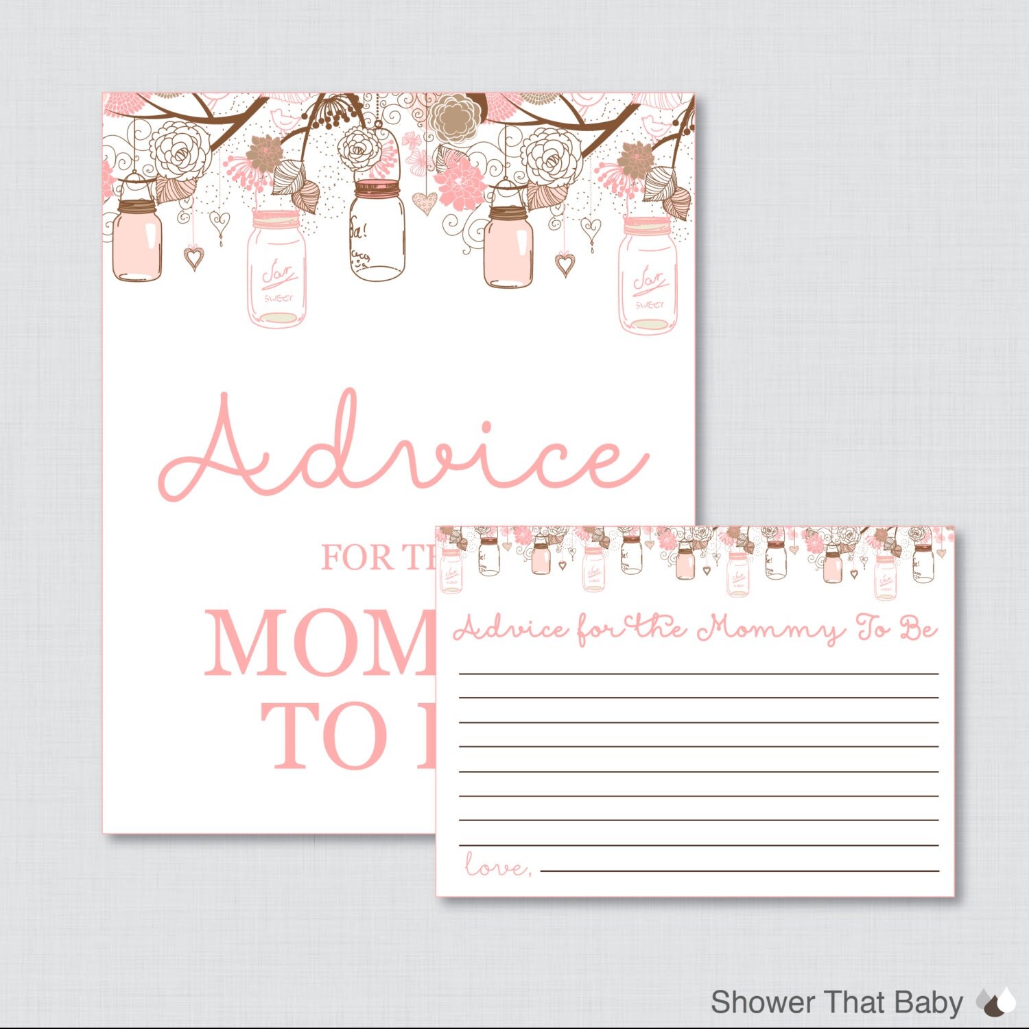 Advice for Mommy to Be Cards and Sign Mason Jar Baby Shower