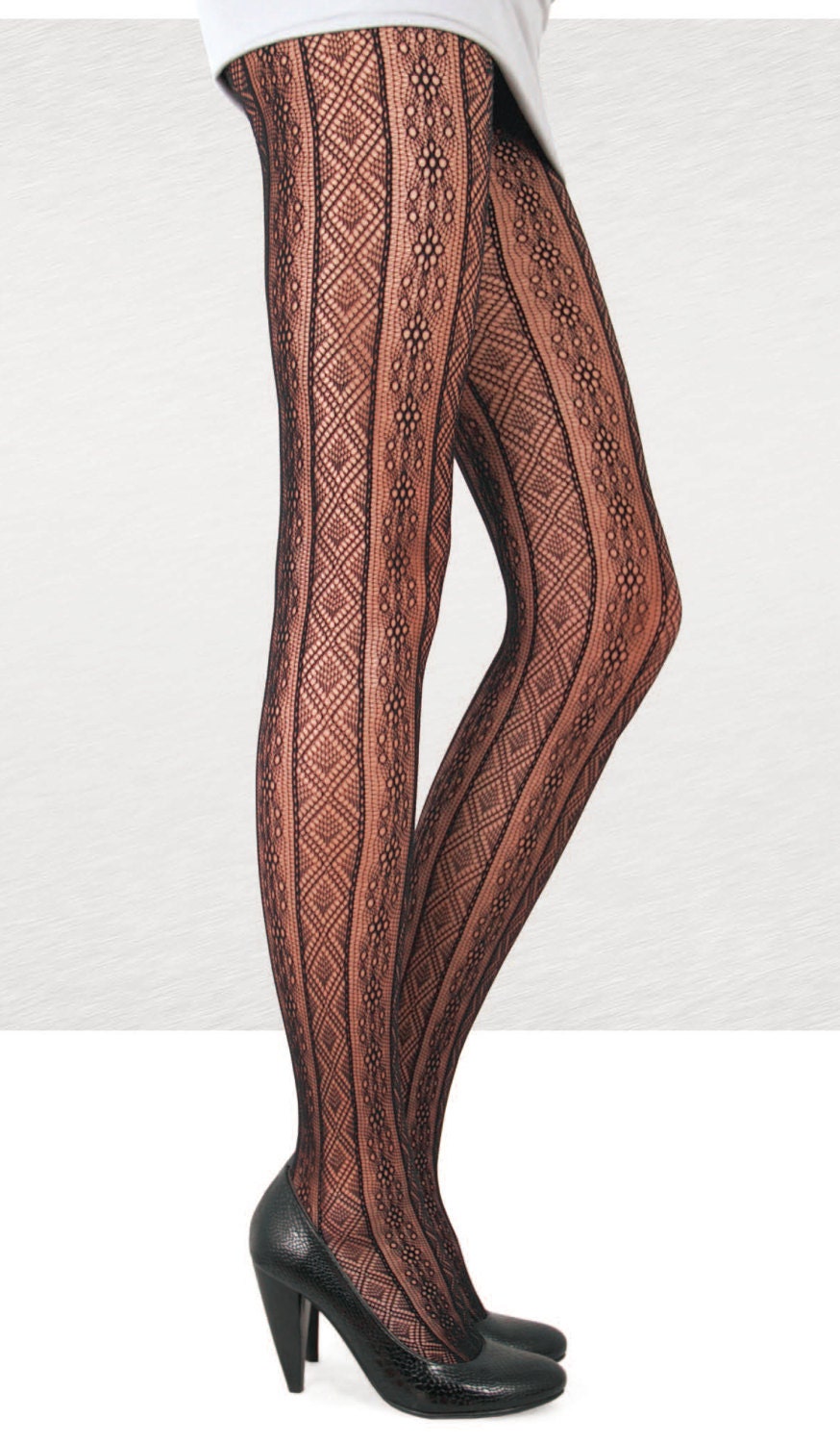 Lace Fantasy Pantyhose Tights. Vertical Grid.